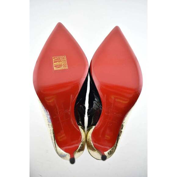 Christian Louboutin Bibooty 100 Black Platine Gold Patent Ankle Heel Boot 37 - Picture 12 of 12
